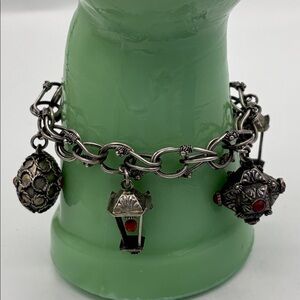 Antique Etruscan 800 Silver Charm Bracelet